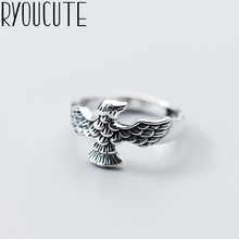 RYOUCUTE 100% Real de Color plata exagerada personalidad águila anillos para las mujeres declaración ajustable anillo grande 2024 - compra barato