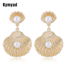 Kymyad-pendientes de concha para mujer, pendientes de perlas de imitación, exagerados, joyería de moda 2024 - compra barato