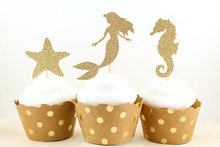 Glitter Mermaid Seahorse Starfish Under the Sea Cupcake Toppers birthday beach Wedding Bridal Shower Engagement Party food picks 2024 - buy cheap