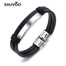 Sauvoo Punk Black Genuine Leather Bracelets Stainless Steel Charms Bracelet Bangles for Male Jewelry Men Wristbands Pulsera 2024 - buy cheap