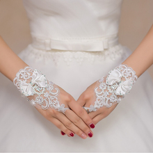 Guantes cortos sin dedos para Mujer, de encaje Floral, con diamantes de imitación blancos, con lazo 2024 - compra barato