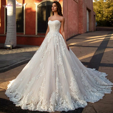 Julia Kui Strapless A-Line Wedding Dress With Elegant Lace Of Sleeveless Symmetrical Appliques Lace Up Bride Dress 2024 - buy cheap