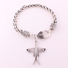 New Arrival antique sliver plated studded with sparkling crystal SKIS and SKI BOOTS charm bracelet 2024 - buy cheap