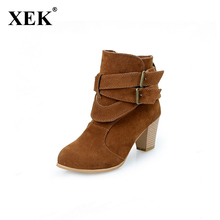 XEK Autumn Winter Women Boots Casual Ladies shoes shoes boots Suede Leather ankle boots High heel zipper Snow boot WFQ108 2024 - buy cheap