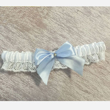 Ligueros de encaje blanco con lazo azul para mujer, de boda con diamantes de imitación para mujer liguero/mujer, accesorio de novia, anillo de muslo, Liga de fiesta 5394 2024 - compra barato