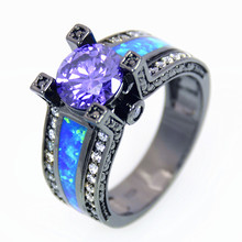 Anillo redondo de ópalo de Fuego Azul joyería rellena de Oro Negro Vintage anillos de boda para mujeres RMF16032605 2024 - compra barato