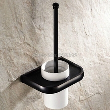 Black Oil Rubbed Bronze Wall Mounted Bathroom Ceramic Cup and Brass Toilet Brush Holder Wba196 2024 - buy cheap