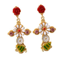 Fashion New Brand Jewelry Elegant Red Flowers Long Earring Baroque Fashion Statement Big Cross Earring for women gifts 2024 - buy cheap
