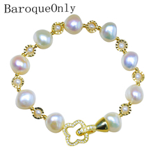 BaroqueOnly four leaf clover pendant Natural Freshwater baroque Pearl Bracelets white colour irregular Pearl Jewelry HG 2024 - buy cheap