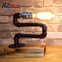 Lámpara de mesa de tubo de agua pintada en negro y hierro desgastado estilo Industrial Vintage con bombilla Edison E27 retráctil para cafetería 2024 - compra barato
