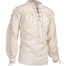 Fantasia medieval de cavaleiro renascentista, camisa de algodão para homens, com cadarços e mangas, para adulto 2024 - compre barato