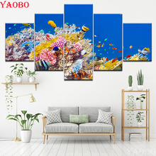 5 Pcs Full square 5d diy Cross Stitch Diamond Painting Underwater World diamond Picture Mosaic Diamond Embroidery colorful fish 2024 - buy cheap