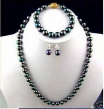 Free Shipping Natural WOMEN 8-9MM PERFECT TAHITIAN BLACK PEACOCK GREEN PEARL NECKLACE BRACELET EARRING Jewelry word 2024 - buy cheap