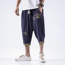 M-5XL Elastic Waist Linen Capri Pants Cloud Printed Drawstring Trousers Loose Fit Japanese Streetwear Workout Hemp Pants XXXXXL 2024 - buy cheap