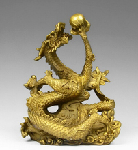 xd 002484 7 China Pure Brass Copper Sculpture Fengshui Dragon Hold Bead Decoration Statue 2024 - buy cheap