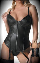 Lace Up Zip Black Faux Leather Boned Cup Corset and Bustier 2024 - buy cheap