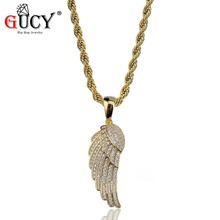 Gucy hip hop anjo asa pingente colar cobre ouro/prata cor chapeado iced para fora micro pavimentado cz pedras presente para mulher 2024 - compre barato