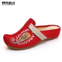 Chinelos femininos do vintage sapatos tailândia linho chassis flores bordadas velho pequim sandálias chinelos tamanho grande 41 2024 - compre barato