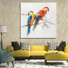 Pintura al óleo de animales para decoración de pared, lienzo grande pintado a mano, imagen artística abstracta de loros para sala de estar, dormitorio y Hotel 2024 - compra barato