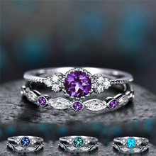2 Pcs/set  Zircon Engagement Rings for Women Purple/Green/Blue/Pink  color Wedding rings female  Crystals Jewelry 5/6/7/8/9/10 2024 - buy cheap