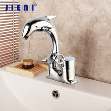 JIENI Dolphin Polished Chrome Solid Brass 1 Handle 2 Hoses Deck Mounted Bathroom Basin sink Mixer Tap Faucet 2024 - buy cheap