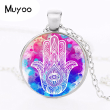 Hamsa Round Pendant Necklace Long Chian Statement Handmade Necklace HZ1 2024 - buy cheap