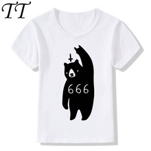 Menino e menina 666 urso satã impressão camisetas crianças engraçado dos desenhos animados costumes t camisas crianças animais topos t roupas de bebê, ooo145 2024 - compre barato