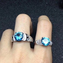 Лучший подарок для вашего парные кольца для влюбленных из природного топаза Lover's кольцо 925 пробы серебро 2024 - купить недорого