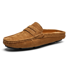 Man Genuine Leather Loafers Summer Male Moccasins For Men Casual Shoes Soft Masculino Breathable Mens Half Slipper Flock Flats 2024 - buy cheap