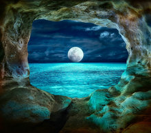 Фоны для фотосъемки с изображением Луны, моря, океана, каменной пещеры, высококачественные вечерние фоны с компьютерной печатью 2024 - купить недорого