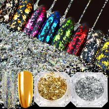 FITURESUX 1 caja gradiente sirena escamas uñas brillo hexágono Holo lentejuelas polvo 3D manicura uñas arte Paillettes decoración consejos 2024 - compra barato