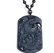 Natural Obsidian Phoenix jade Pendant Necklace Man Exquisito Jewellery Fashion Accessories Hand-Carved Luck Amulet Gifts 2024 - buy cheap