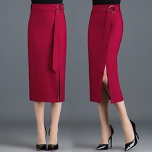 Офисная Женская юбка-карандаш, с высокой талией и поясом-поясом, черная, красная, облегающая, элегантные 2024 - купить недорого
