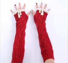 2018 autumn and winter new leaves lace button knit wool warm fingerless half finger ladies long gloves 2024 - buy cheap