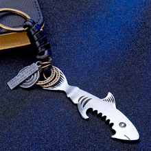 Silver Color shark bottle opener keychain 2020 Alloy multifunction fish corkscrew key chains jewelry New arrived cowhide keyring 2024 - buy cheap