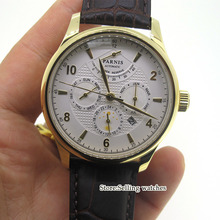 Parnis-Reloj Automático para hombre, pulsera de 42mm con esfera blanca, caja amarilla dorada, cristal de zafiro multifunción, 26 joyas, miyota 9100 2024 - compra barato