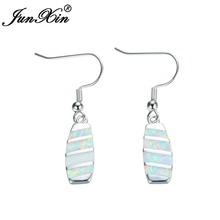 JUNXIN-pendientes colgantes para mujer, aretes de ópalo de fuego blanco, Color plateado, joyería de moda 2024 - compra barato