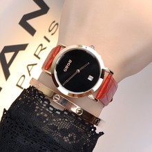 2015 relógio feminino de luxo marca famosa guou relógio com pulseira de couro legítimo casual 2024 - compre barato