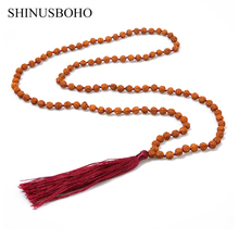SHINUSBOHO Classical Necklace Men Women Rudraksha Beads Knotted Rope Indonesia Strand Necklace Femme Prayer Tassel Long Kolye 2024 - buy cheap