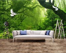 Beibehang Custom 3d wallpaper nature landscape Fresh green forest big tree White pigeon TV background wall 3d wallpaper tapety 2024 - buy cheap