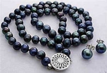 Pendientes de perlas de agua dulce, collar negro, 7-8MM, 17" 2024 - compra barato