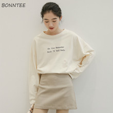 Camisetas de manga larga con cuello redondo para mujer, ropa de ocio de estilo coreano, combina con todo, elegante, suelto, para primavera 2024 - compra barato