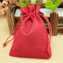 Venta al por mayor 10 Uds bolsas de yute Rojas 10x14cm regalo de boda bolsa dibujable joyería bolsa Favor pulsera con diseño de dulces encantos bolsas de embalaje 2024 - compra barato