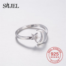 Женские открытые кольца SMJEL из серебра 925 пробы, с кристаллами циркония, в виде Луны и звезды, повседневные кольца, подарок на день рождения 2024 - купить недорого