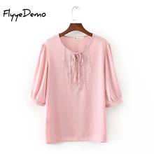 4XL 2020 Summer Plus Size Tunic Embroidery Chiffon Blouses Women Lace Tops Half Sleeves Large Sizes OL Ladies Top Shirts Female 2024 - buy cheap