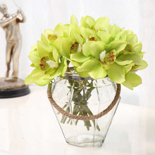 Cymbidio-Flor artificial de 6 ramas, decoración de mesa, boda, novia, mano, decoración del hogar, orquídea artificial 2024 - compra barato