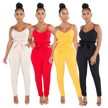 Hot Selling European and American Belted Sexy Sling Fashion Classic Solid Color Slim Leisure Pants Jumpsuits 2024 - buy cheap