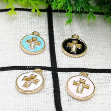 MRHUANG 10pcs/lot 12mm Round Cross floating Enamel Charms Alloy Pendant fit for necklaces bracelets DIY Female Fashion Jewelry 2024 - buy cheap