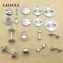 Zinc Alloy 9kinds 10pcs Sports Charms Exercise dumbbell Barbell Pendants Necklace Diy Findings Fit Jewelry Make AYD020 2024 - buy cheap