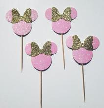 Toppers de cupcake de aniversário com glitter, sobremesa fofa de mouse, buffet, casamento, batismo, gênero, decoração de festa, seleções de comida 2024 - compre barato